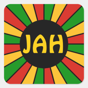 Sticker Carré RAYONS DE BOUTON DE DRAPEAU DE RASTAFARI + votre