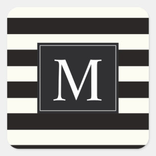 Sticker Carré Rayure noire et blanche audacieuse de monogramme