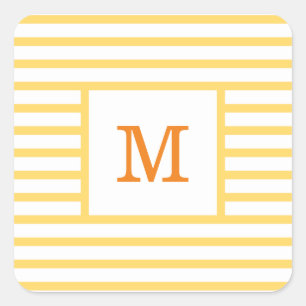 Sticker Carré Rayures jaunes et blanches Monogramme personnalisé