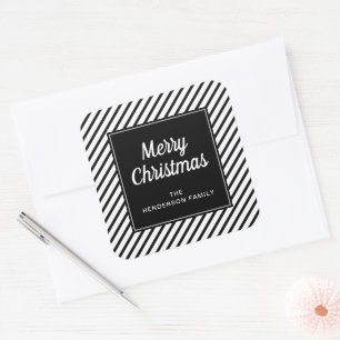 Sticker Carré Rayures Noir Et Blanc Modernes Joyeux Noël