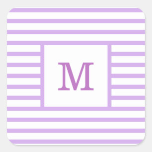 Sticker Carré Rayures violettes et blanches Monogramme personnal