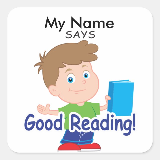 Sticker Carré Reading Boy - Bonne lecture! (Devant)