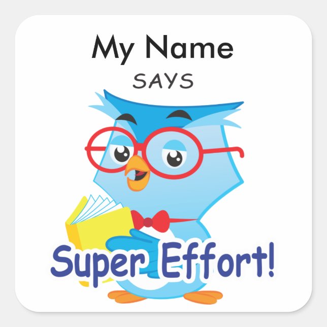 Sticker Carré Reading Owl - Super Effort! (Devant)