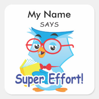 Sticker Carré Reading Owl - Super Effort!