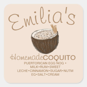 Sticker Carré Recette Coquito Boire Coconut Main Dradient Ingréd