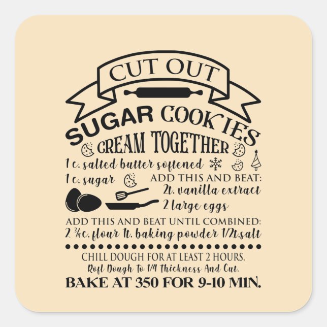 Sticker Carré Recette de biscuits sucre amusant ajouter du texte (Devant)