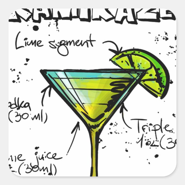 Sticker Carré Recette de cocktail Kamikaze (Devant)