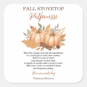Sticker Carré Recette de pot-pourri de poêle d'automne Citrouill