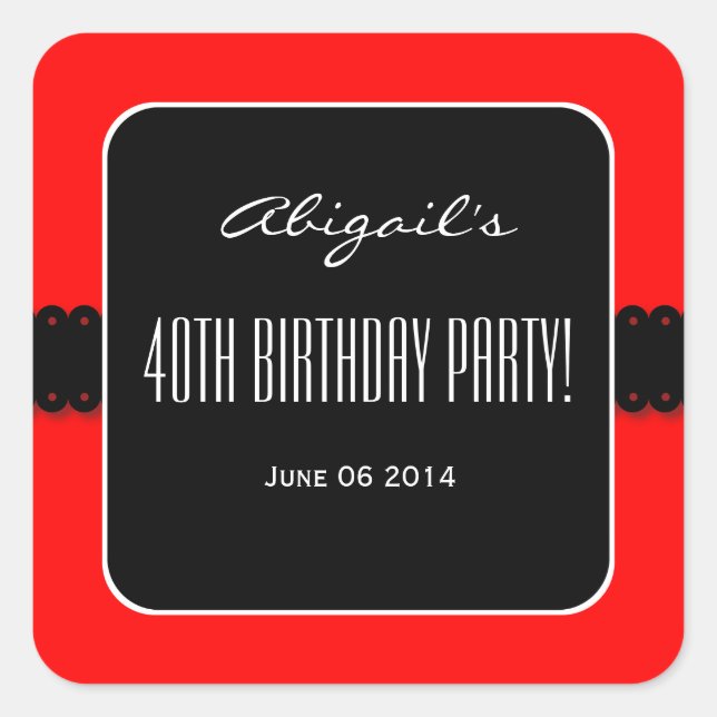 Sticker Carré Red and Black Elegant 40th Birthday Party V09 (Devant)