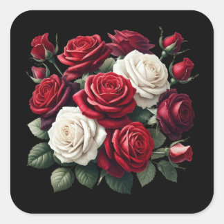 Sticker Carré Red and White Gothic Roses