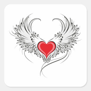 Sticker Carré Red Angel Coeur avec ailes