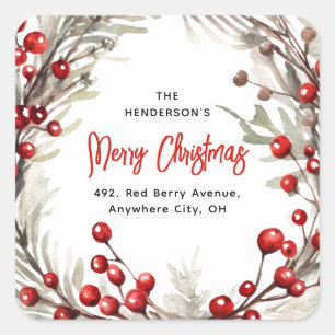 Sticker Carré Red Berry Christmas Wath Return Adresse