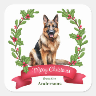 Sticker Carré Red Berry Holly Banner Allemand Berger Noël
