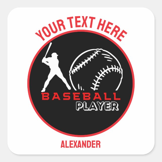Sticker Carré Red Black Baseball Girl Boy Birthday Party (Devant)