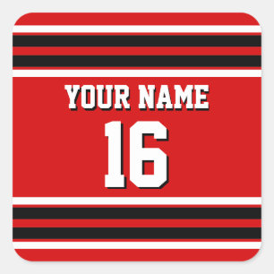 Sticker Carré Red Black White Team Jersey Numéro personnalisé No