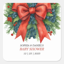 Sticker Carré Red Bow Christmas Baby Shower