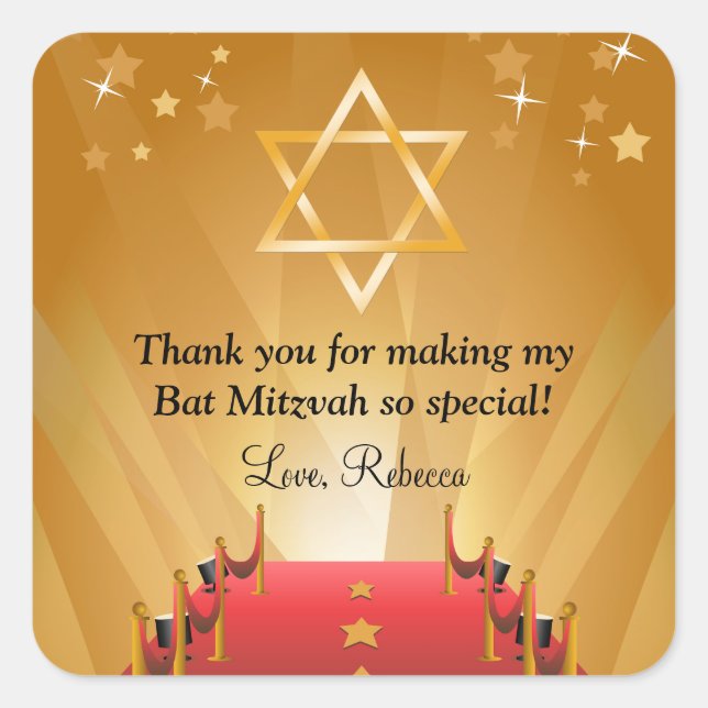 Sticker Carré Red Carpet Hollywood Star Bat mitzvah Faveurs (Devant)