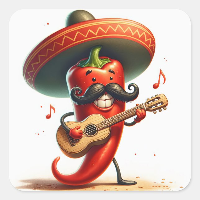 Sticker Carré Red Chili Pepper Musicien (Devant)