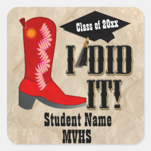 Sticker Carré Red Cowboy Boot - Graduation