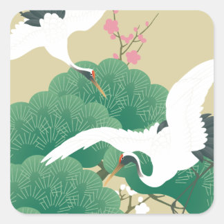 Sticker Carré red-crowned crane