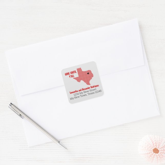 Sticker Carré Red est parti au sud, Y'All Moving (Enveloppe)