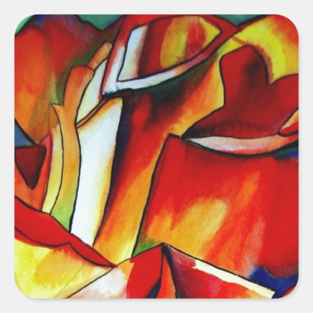Sticker Carré Red France Libre rose aquarelle art (Devant)
