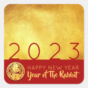 Sticker Carré Red Gold Chinese Rabbit coupé en papier 2023 SqS