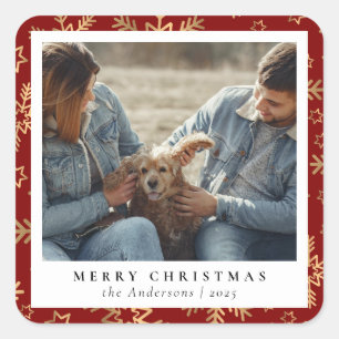Sticker Carré Red Gold Elegant Joyeux Noël Photo personnalisée