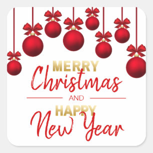 Sticker Carré RED Gold Joyeux Noël & Bonne Année