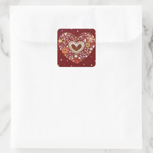 Sticker Carré Red Gold Love You Heart Flowers Papillon (Sac)