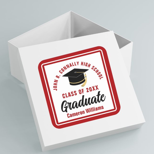 Sticker Carré Red Graduate Personnalisée Graduate Party (Créateur téléchargé)