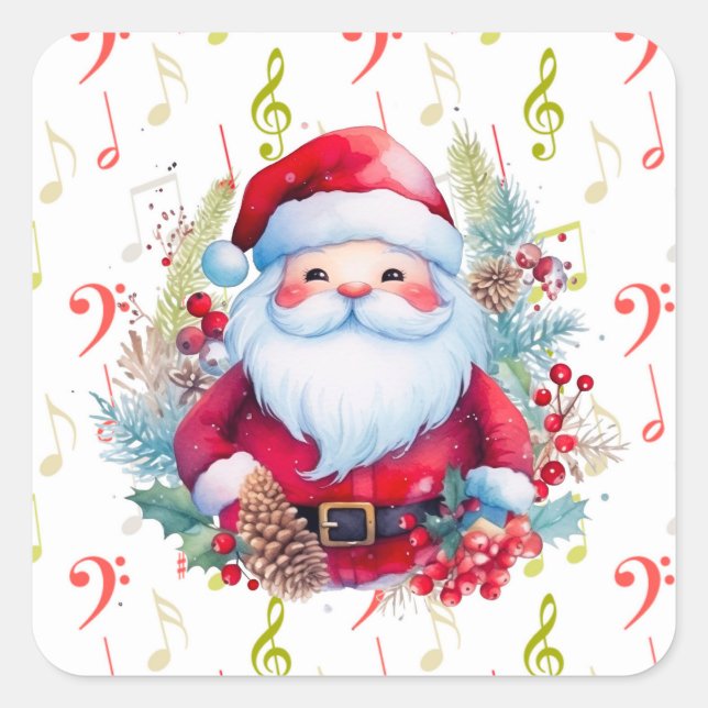 Sticker Carré Red Green Music Notes et le Père Noël (Devant)