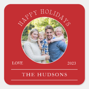 Sticker Carré Red Happy Holidays Round Photo