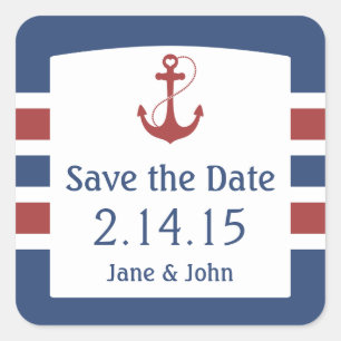 Sticker Carré Red Heart Ancre nautique Enregistrer la date