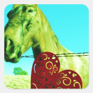Sticker Carré Red Heart and Horse