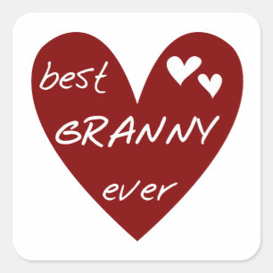 Sticker Carré Red Heart Best Granny Ever Tshirts et cadeaux