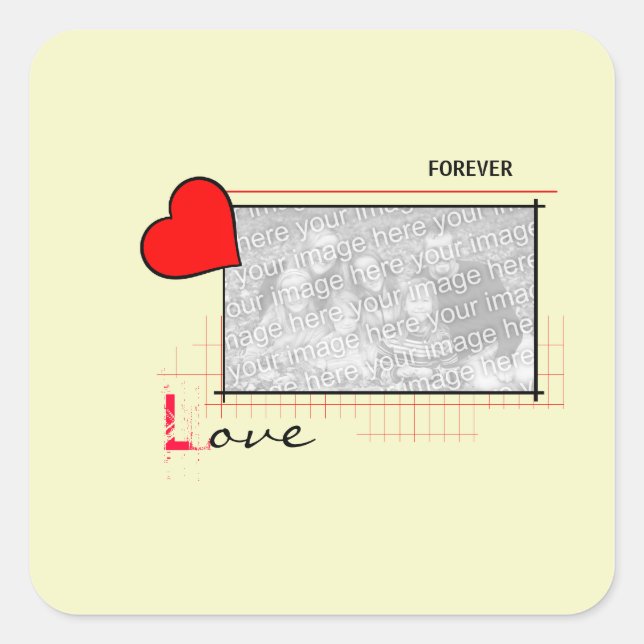 Sticker Carré Red Heart Forever Love Photo (Devant)