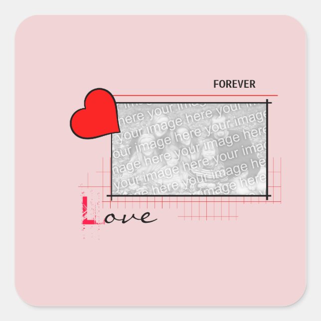 Sticker Carré Red Heart Forever Love Photo (Devant)