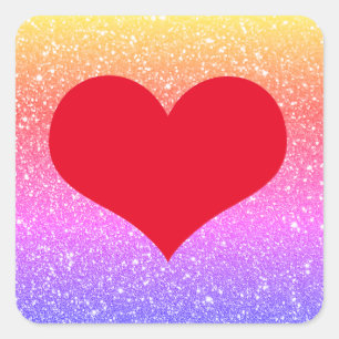 Sticker Carré Red Heart Valentine's Day Rose Rose Parties scinti