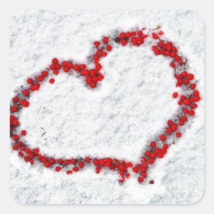 Sticker Carré Red Holly Berry Heart