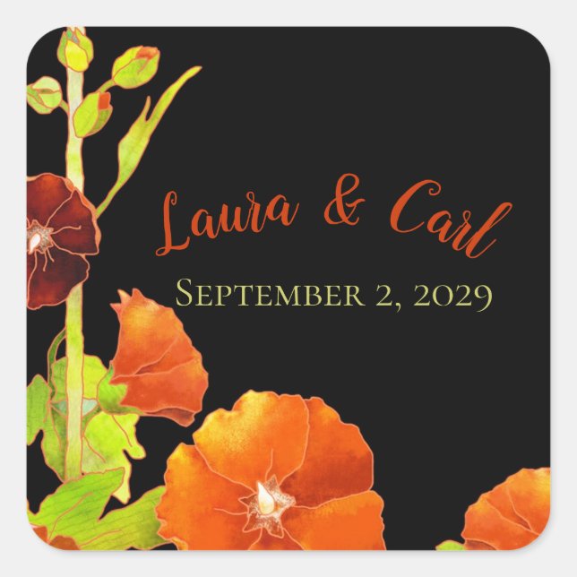 Sticker Carré Red Hollyhocks Wedding Favor (Devant)