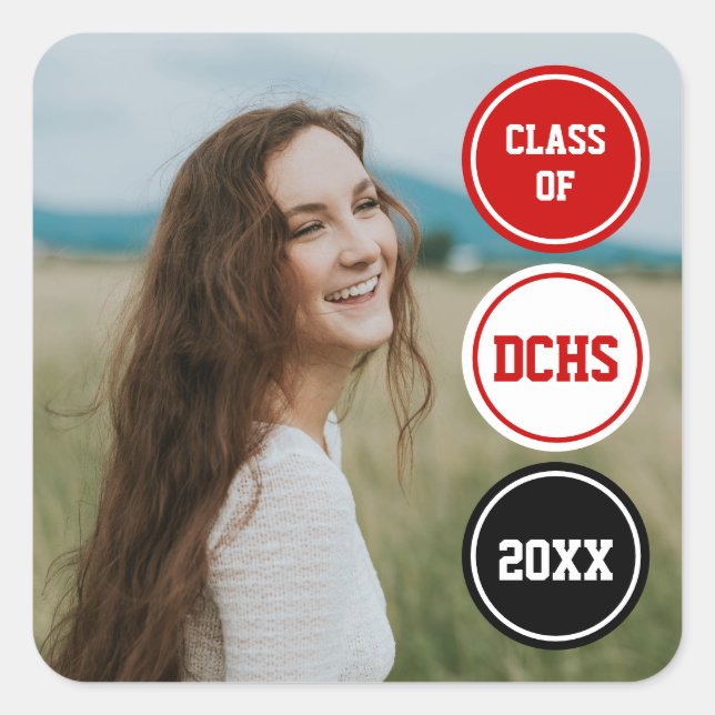 Sticker Carré Red Modern Circles Photo Graduation (Devant)