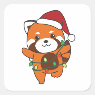 Sticker Carré Red Panda Christmas Animaux d'hiver Red Pandas Squ