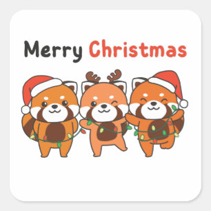 Sticker Carré Red Panda Christmas Red Pandas Merry Christmas