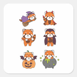 Sticker Carré Red Panda Halloween Devil Citrouille Vampire costu