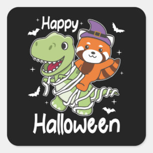 Sticker Carré Red Panda Halloween Happy T-rex costume maman
