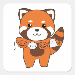 Sticker Carré Red Panda Happy Halloween Citrouille Costume Carré