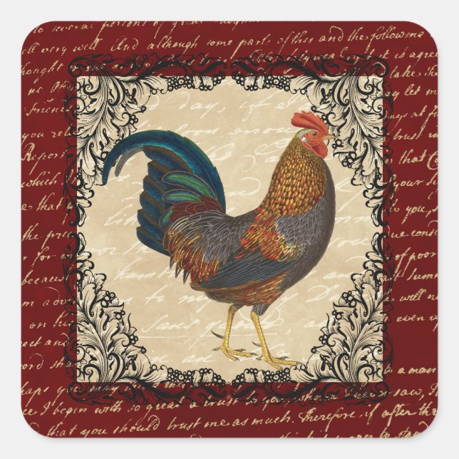 Sticker Carré Red Rooster Vintage (Devant)
