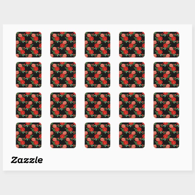 Sticker Carré Red Roses, Black Background, (Feuille)