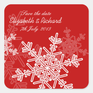Sticker Carré Red Snowflakes Noël Mariage Enregistrer la date